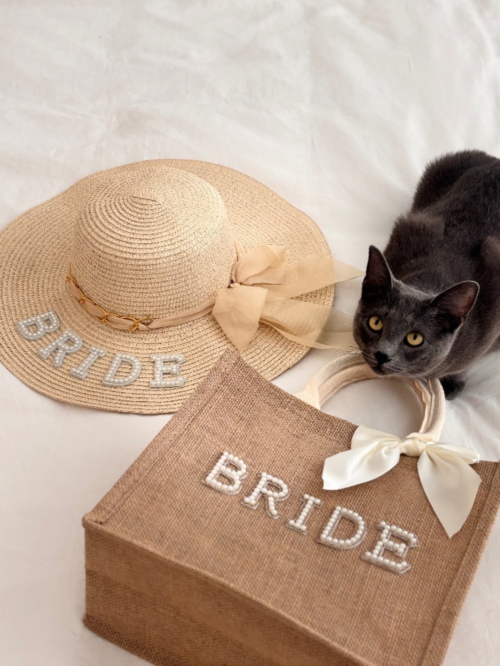 Bride sun hat and jute bag